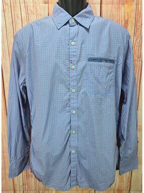Robert Graham Mens Tailored Fit Blue Plaid Shirt Medium